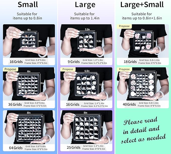 Multi-Style Clear Acrylic Magnetic Shadow Box for Tiny Treasure Hunting, Holder Display Grid Cabinet Case