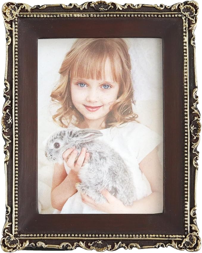 Hymmah 2.5 * 3.5Inch Mini Wallet Picture Frame Vintage Photo Frame Ornate Textured Hand-Crafted Resin Frame with Easel&Hook for Tabletop&Wall Display,Photo Gallery,Art