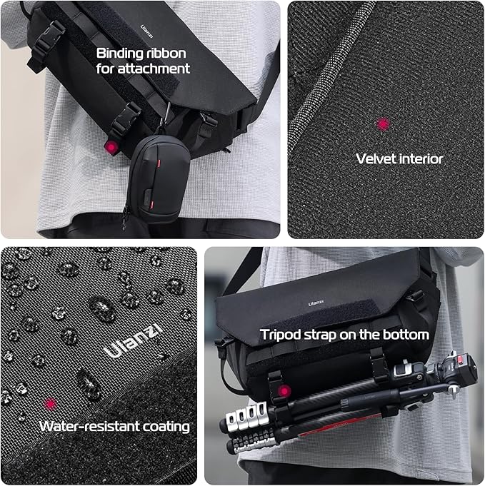 ULANZI Sling Camera Case with Tripod Holder, Small Compact Camera Tactical Shoulder Bags for DSLR/SLR/Mirrorless Cameras, Water-Resistant Crossbody Bag Women Men, Black BC08