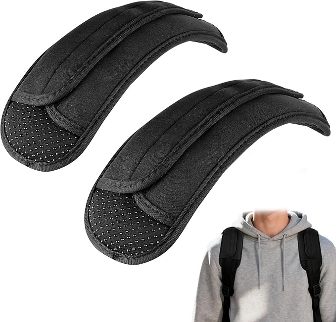 2 Pack Shoulder Strap Pads with Non-Slip Dots, Breathable Ultra Thick Shoulder Pads Cushion for Backpack Straps, Crossbody Bag, Guitar, Belt, Camera, Black