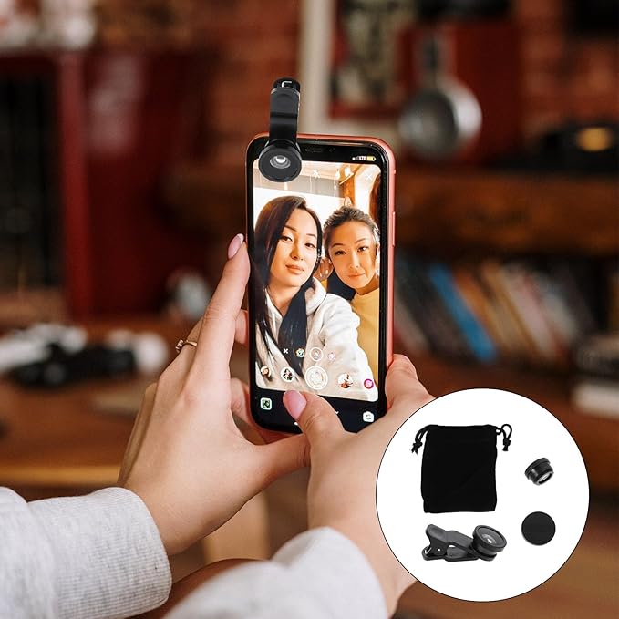 3-in-1 Smartphone Camera Lens Kit, Fisheye Wide Angle Macro Lens Attachment for Cell Phone Photography, Black, Compatible with Most Phones, for Travel and Landscape Shots, 2 Sets