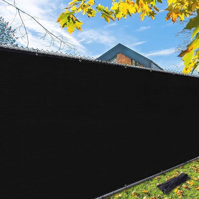 iCover 4x12ft Fence Privacy Screen, Heavy Duty Fencing Panels Screens, Outdoor Shade Cloth Mesh Barrier, Reinforced Bindings and Brass Grommets, Cable Zip Ties Included, Black