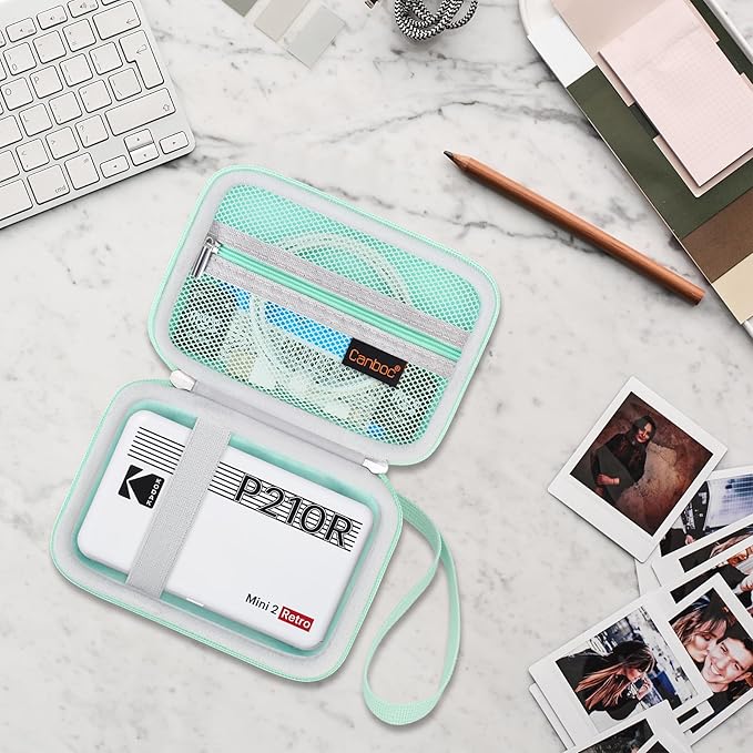 Canboc Case for KODAK Mini 2 Retro 4PASS Portable Photo Printer/KODAK Mini Shot 2 Retro Instant Digital Camera, Mesh Bag fits Photo Paper and Cable, Mint Green