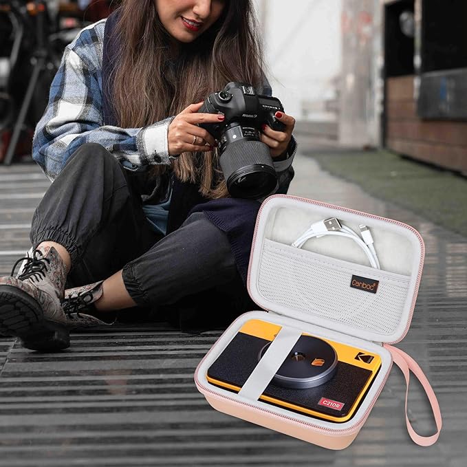Canboc Carrying Case for KODAK Mini 2 Retro 4PASS Portable Photo Printer/KODAK Mini Shot 2 Retro 4PASS 2-in-1 Instant Digital Camera, Mesh Bag fits Photo Paper and Cable, Rose Gold