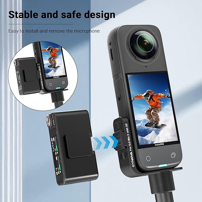 CYNOVA Insta 360 X5 Cold Shoe Mount, Invisible Mic Bracket for Insta360 X5 Accessories, Designed Specifically for DJI Mic 2（with 3.5mm Audio Cable and Fixed Velcro）