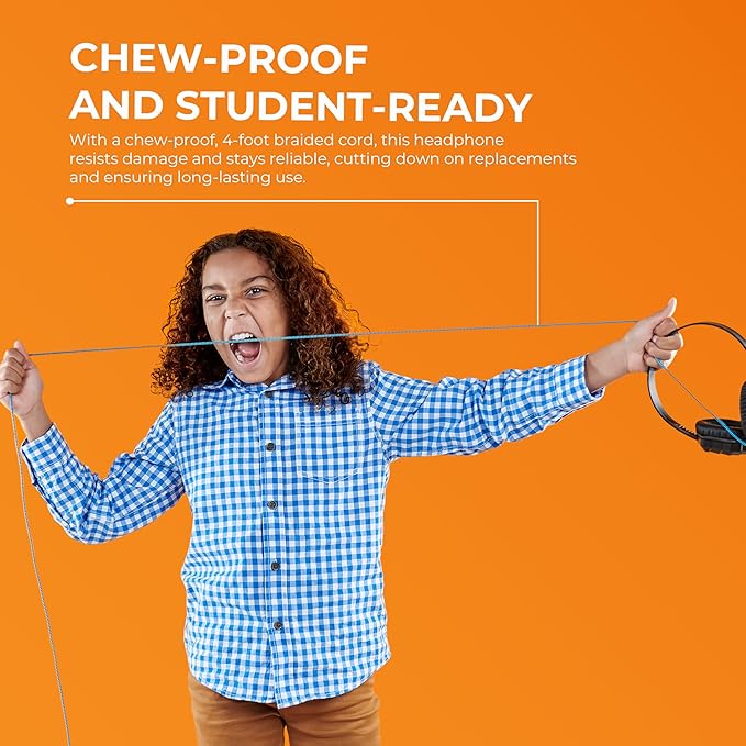 Gumdrop DropTech On-Ear Wired Headphones w/Mic | USB A - Long Tangle Free Chew-Proof Cord - Rugged Reliable Drop Tested and Comfortable for Kids K-12 Students Classroom and School Use