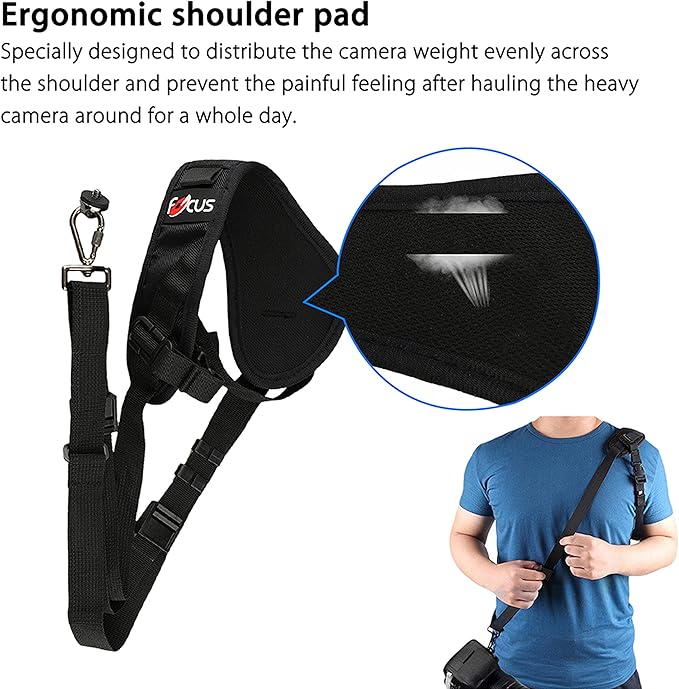 Fotasy Ergonomic Design Camera Sling Strap, Adjustable Camera Neck Strap, w/Quick Release and Safety Tether, Compatible with Canon Fujifilm Nikon Olympus Panasonic Pentax Sony Cameras