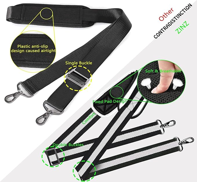 ZINZ Shoulder Strap 58" Ultra-Thick Fixed Padded and Adjustable Buckles Crossbody Strap for Briefcase Laptop Bag Luggage