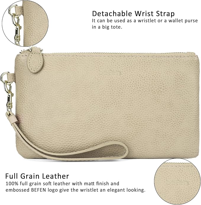 befen Genuine Leather Wristlet Clutch RFID Blocking Bag Cell Phone Wallet Purse Wristlet Wallet Purses and Handbags for Women
