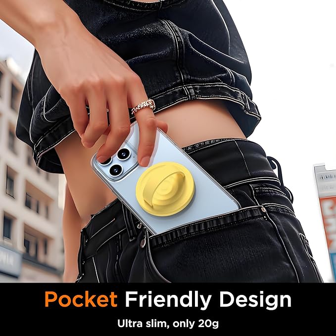 Upgraded Magnetic Phone Grip, Liquid Silicone Soft and Portable, Removable Finger Loop Ring Grip Holder for iPhone, Strong Magnetic Attraction, Compatible with MagSafe Phone Case, Yellow