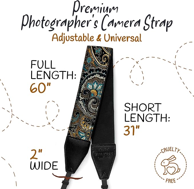 Art Tribute Camera Strap for All DSLR and Mirrorless Cameras. Add Your Name Or Initials Make It a Personalized Gift