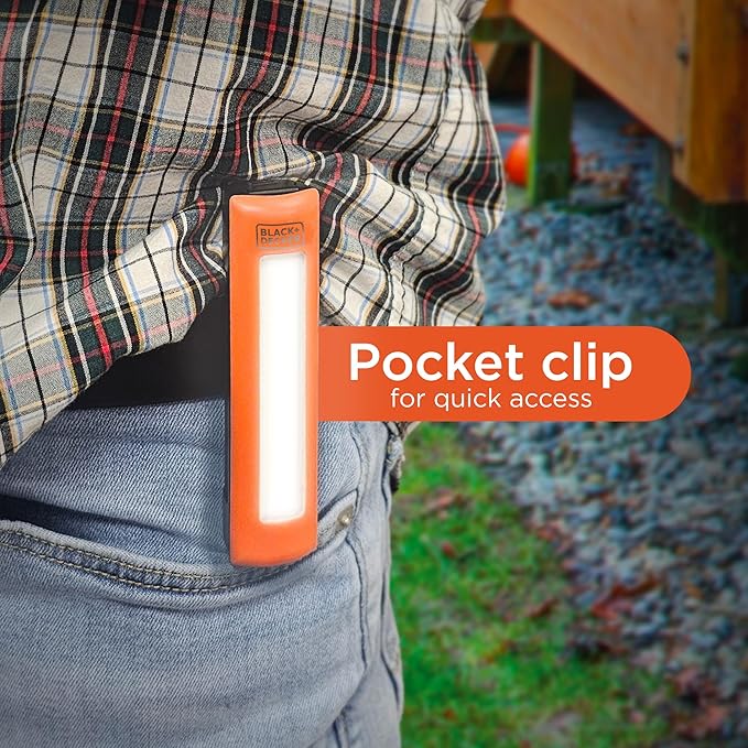 BLACK+DECKER LED Work Light, 300 Lumens AA Battery-Powered Utility Light, 3 Brightness Levels & SOS Mode, 2 Magnet Mounts, Pocket Clip, Compact Lightweight & Portable, Weather Resistant, 10 Hour Power