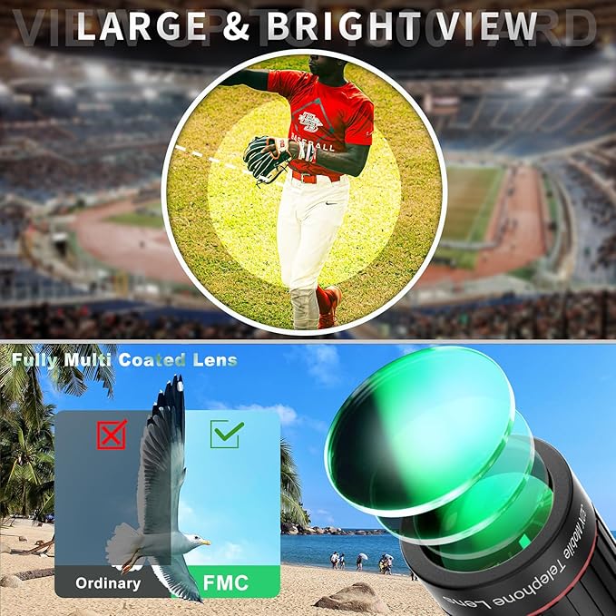 2025 Newly 32X Phone Camera Lens Telephoto Mobile Lens for iPhone and Android Zoom Cellphone Camera Lens with Phone Clip for Picture Video Taking (Black)