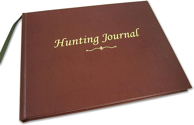 BookFactory Hunting Journal Hunter's Log Book Notebook - 96 Pages, Brown Bonded Leather Cover, Section Sewn Hardbound, 8 7/8'' x 7'' (Made in USA)