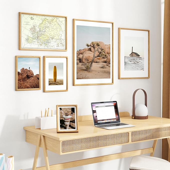 Dreamland 4x6 Matted to 3.5x5 Picture Frame Solid Oak Wood Picture Frames Handcrafted Rounded Corner with HD Tempered Glass Tabletop or Wall Mount Display, 1 Pack