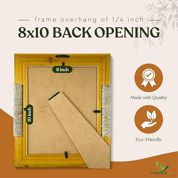 Rattan and Wood Picture Frame for 8x10 Inch Photo or Artwork - Boho, Coastal, or Beach Photo Frame, Wooden Decorative Frames for Natural Modern Tabletop Stand and Wall Mount - Golden Brown