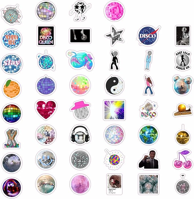 BulbaCraft 100Pcs Disco Stickers, Disco Ball Stickers, Discoball Decorations, Gifts for Women & Men