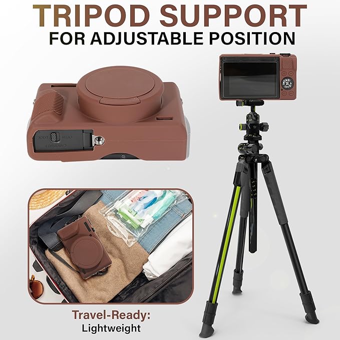 STSEETOP Camera Case for Canon PowerShot G7X Mark III - Protective Silicone DSLR Skin with Lens Cover, Detachable Cage, Shockproof, Dustproof (Brown)