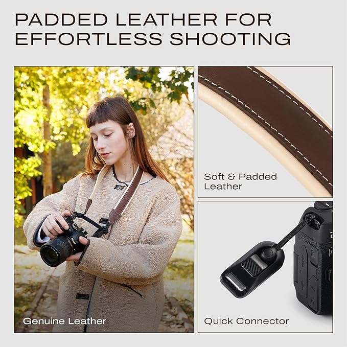 C Coiro Classic Leather Camera Strap with Quick Release, Sling Neck DSLR SLR Camera Shoulder Strap for Photographers