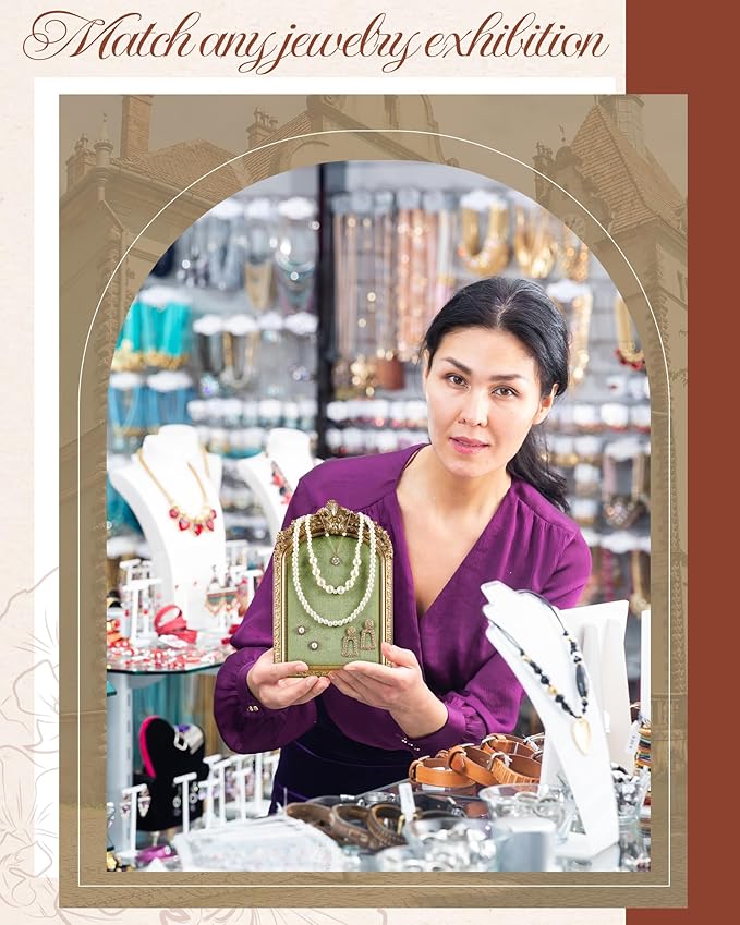 2 Pcs Gold Jewelry Display Stand Vintage Necklace Organizer Ring Holder Earring Tray Resin Jewelry Photography Props Frame with Velvet Backing for Gifts(Green,Large,Small,Elegant)