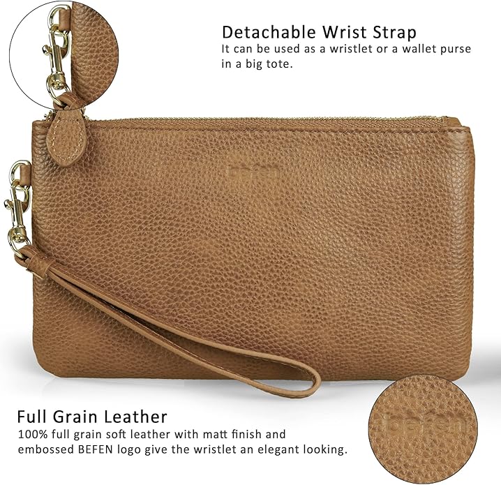 befen Genuine Leather Wristlet Clutch RFID Blocking Bag Cell Phone Wallet Purse Wristlet Wallet Purses and Handbags for Women