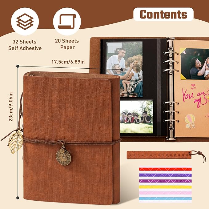 Travel Scrapbook Album Waterproof Photo Album with Writing Space 64 Pages Self Adhesive & 40 Journaling Pages DIY Memory Photo Book Photo Scrapbook Album Kit for Wedding Family Vacation