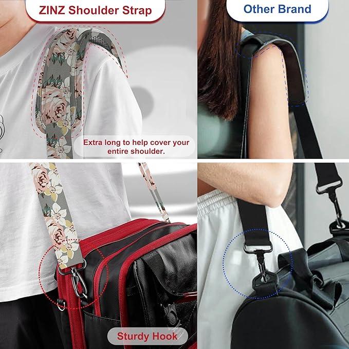 ZINZ 75" Shoulder Strap with Fixed Pad and Dual Balanced Buckles，Gray Flowers