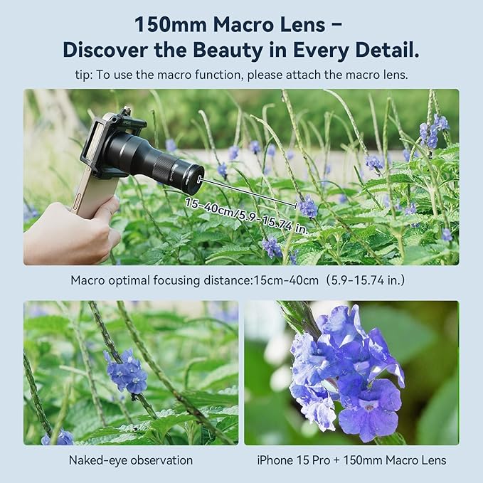 APEXEL 2-in-1 Telephoto Lens & 150mm Macro Lens for | 6X Telephoto and Macro Lens Kit with Universal Clip | Compatible with 16/15/14/13 Pro/Max, Samsung and Android Smartphones