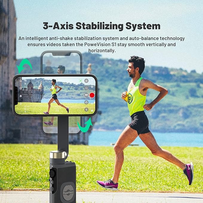 PowerVision S1,Smartphone Gimbal - Portable, Wireless Charging, 3-Axis Stabilization, Face Tracking, Gesture Control, Anti-Shake, Compatible with YouTube/TikTok/Vlogging (Car Mount Kit, Blue)