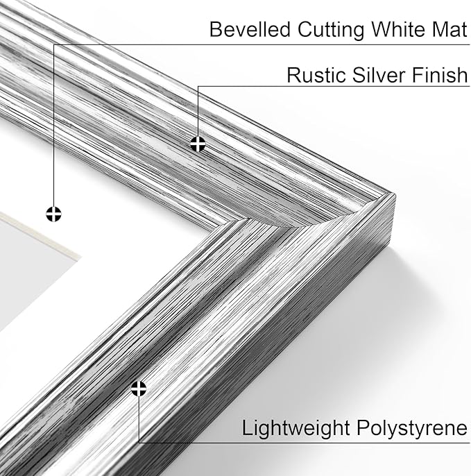 Vittanly 16x20 Picture Frames Set of 2, Ornate Vintage Photo Frame for Wall Mount, Display 11x14 Pictures with Mat or 16x20 without Mat, Rustic Silver