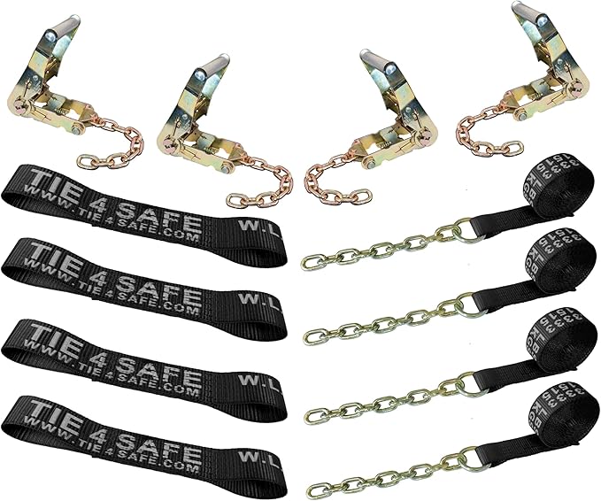 Mega Cargo Control Black Roll Back Tie Down System Chain Ends 8 Point Tie Down Kit for Car Hauler Carrier Tow Truck
