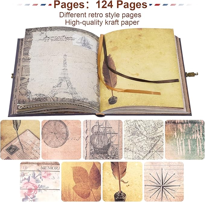 My Adventure Book Scrapbook 124 Pages Retro Style Embossed Photo Album,DIY Handmade Memory Travel Diary Photo Scrapbook for Couples,Anniversary,Wedding,Christmas Day Gifts(Blue)