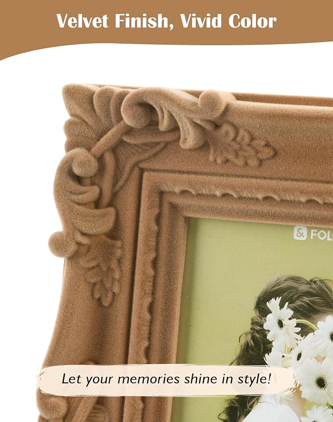 5x7 Picture Frame for Art Prints Posters, Small Decorative Frame with Real Glass/Stand, Ornate Memorial Frame Gift for Wedding Baby Shower Retirement (Brown)
