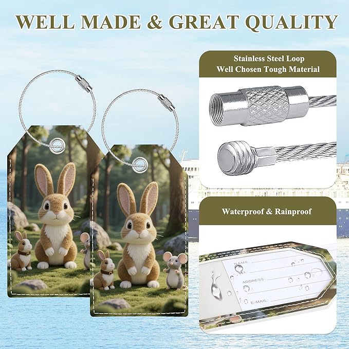 Luggage Tag, Personalized Luggage Tags for Suitcases, Bag Tags for Backpacks Handbag School Instrument with Name ID Label Travel Essentials, Cute Unique Fun Baggage Tags 2 Pack, Felt Rabbit