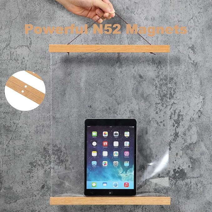 FALAMON 2 Pack Magnetic Poster Hanger Frame, 8x10 8x12 8x18 Teak Wood Magnet Poster Frame for Hanging Posters, Prints, Photos, Pictures, Maps, Scrolls, and Canvas Artwork