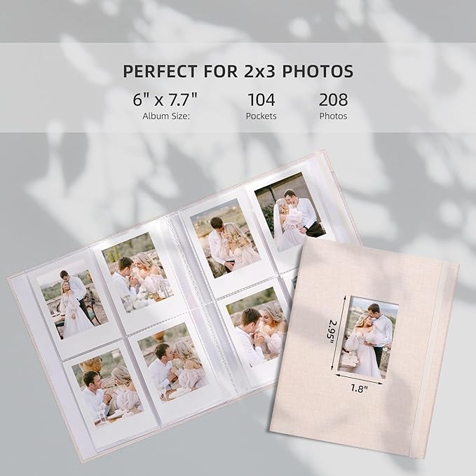 Vienrose Mini Polaroid Photo Album Book 208 Photos 2x3 Inch Pictures for Fujifilm Instax Mini 7s 8 9 11 25 26 40 50s 90 Evo Z2300 Instant Camera, Polaroid Snap Beige 2 Pack