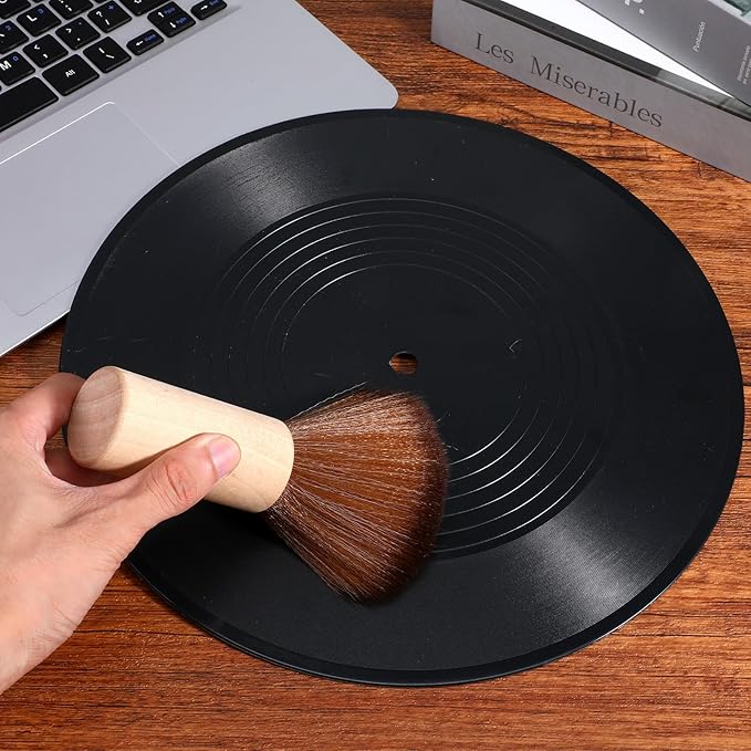 Record Cleaning Brush Vinyl Record Brush Dust Remover Brushes Anti-Static Dust Records Cleaner Brushes with Wood Handle for Vinyl Albums CD
