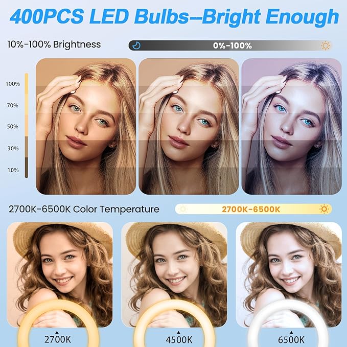 18 inch Ring Light with Stand,Foldable Large Ring Light for ipad iPhone,LCD Display/4 Clips/2 USB Ports,2700-6500K with Tripod for Tattoo Lash Barber Makeup Photography Lighting