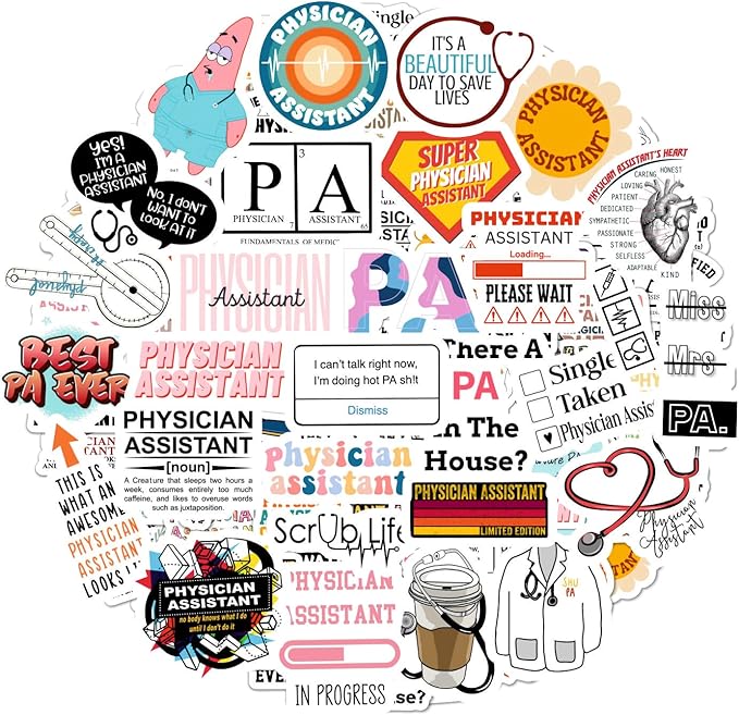 BulbaCraft 100Pcs Physician Assistant Laptop Stickers, PA Stickers, PA Week Gifts, Physician Assistant Student Presents, Gifts for Women & Men