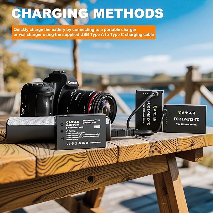E12 Battery and USB C Charging Replacement Batteries, 1200mAh Camera Battery with USB Charging for Canon Power Shot SX70 HS，Rebel SL1，EOS M50 Mark II, M, M2, M10, M100, M200 Digital Cameras