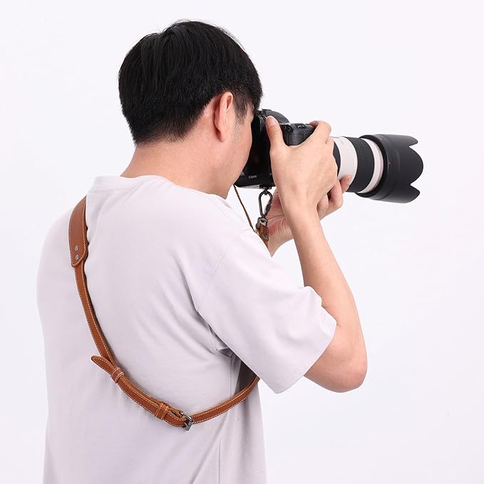 Padwa Lifestyle Tan Single Camera Harness Strap for One Camera - Professional Single Full Grain Leather Camera Harness,Quick Release Gear DSLR Camera Straps for Photographers