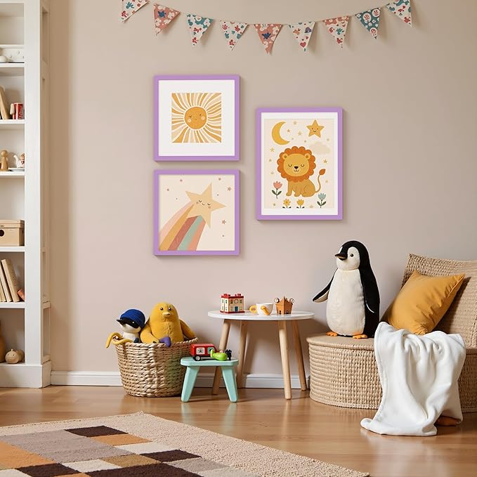 Vittanly 12x12 Picture Frame, Made of Solid Wood and Shatterproof Plexiglass, Display Pictures 8x8 with Mat or 12x12 without Mat, Wooden Photo Frame for Wall Mounting, Purple, 1 Pack
