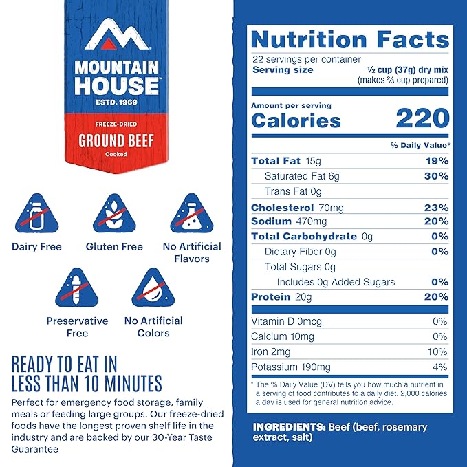 Mountain House Ground Beef #10 Can | Freeze Dried Survival & Emergency Food | Gluten-Free | 22 Servings