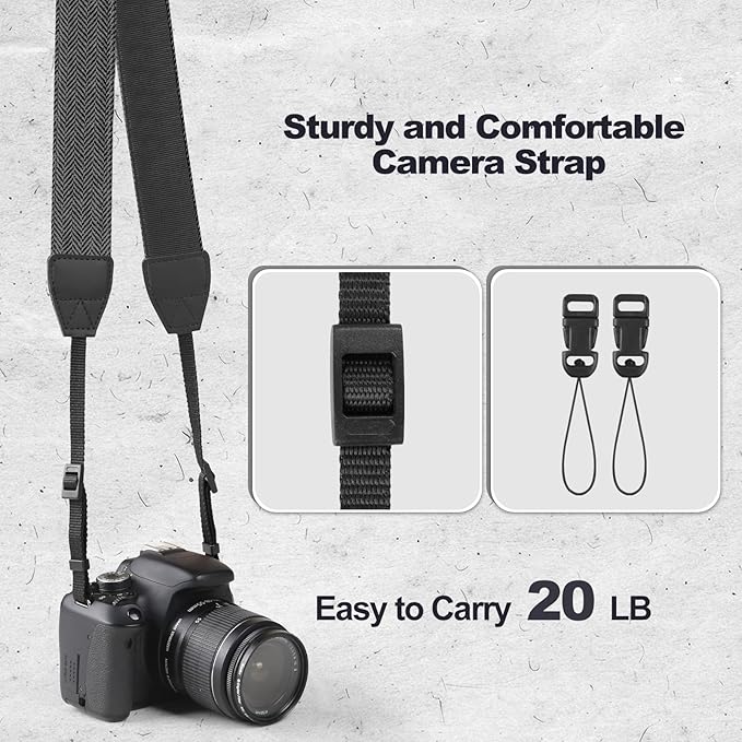 Universal Camera Strap - Camera Neck Strap, Adjustable Shoulder Straps Compatible with Canon, Fujifilm, Nikon, Olympus, Panasonic and other SLR and mirrorless cameras - Black and White Stripes