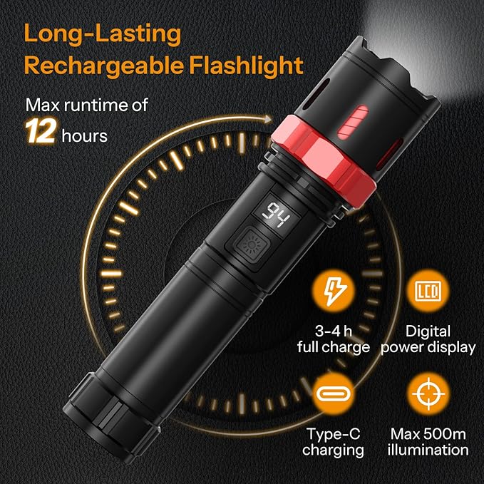 LED Rechargeable Flashlight, Professional 990,000 High Lumens Tactical Flashlight for Emergency, Power Outages, Camping, Waterproof Handheld Torch for Night Dog Walking Hiking