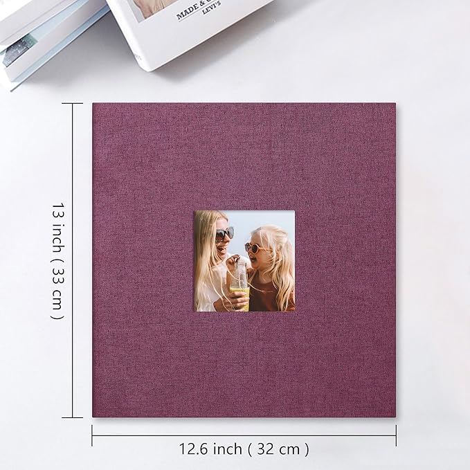 Vienrose Large Photo Album Self Adhesive for 4x6 8x10 10x12 Pictures Linen Scrapbook Album DIY 60 Blank Pages with A Metallic Pen Red