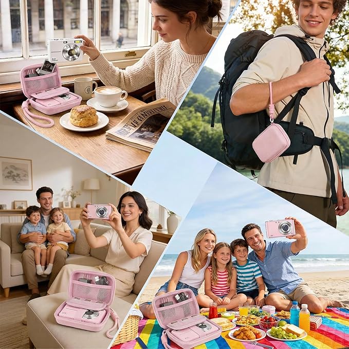 Roseliya Digital Camera Case Compatible with CAMKORY Digital Point and Shoot/for KODAK PIXPRO FZ45/55 16MP Vlogging/for VAHOIALD FHD 1080P/for IWEUKJLO/for Nsoela, Holder for SD Card More (Pink)