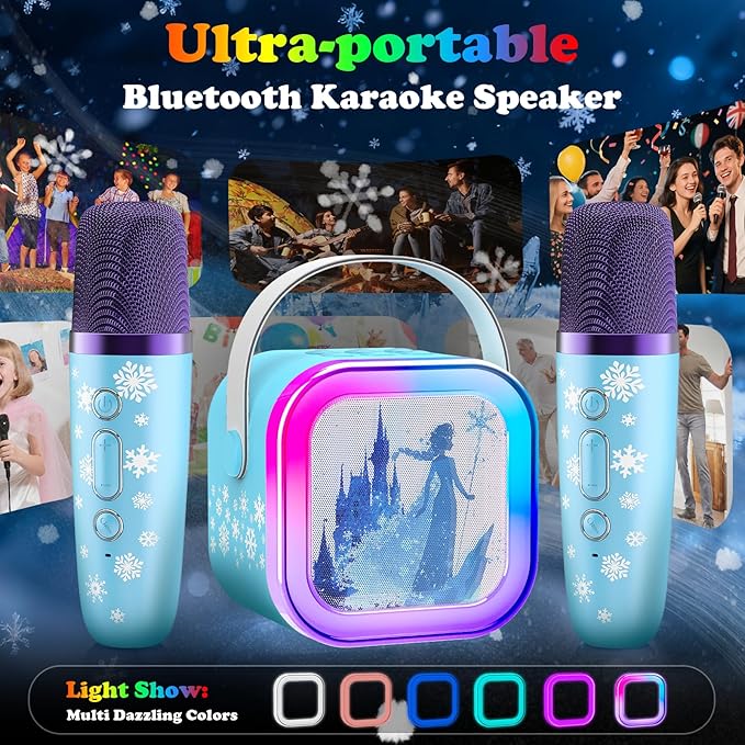 Mini Karaoke Machine for Kids,5 Voice Effects - Portable Bluetooth Speaker with 2 Wireless Mics LED Lights for Boys Girls Ages 3-12| Kids Karaoke Machine Birthday Gift Toy for Singing,Party & Play