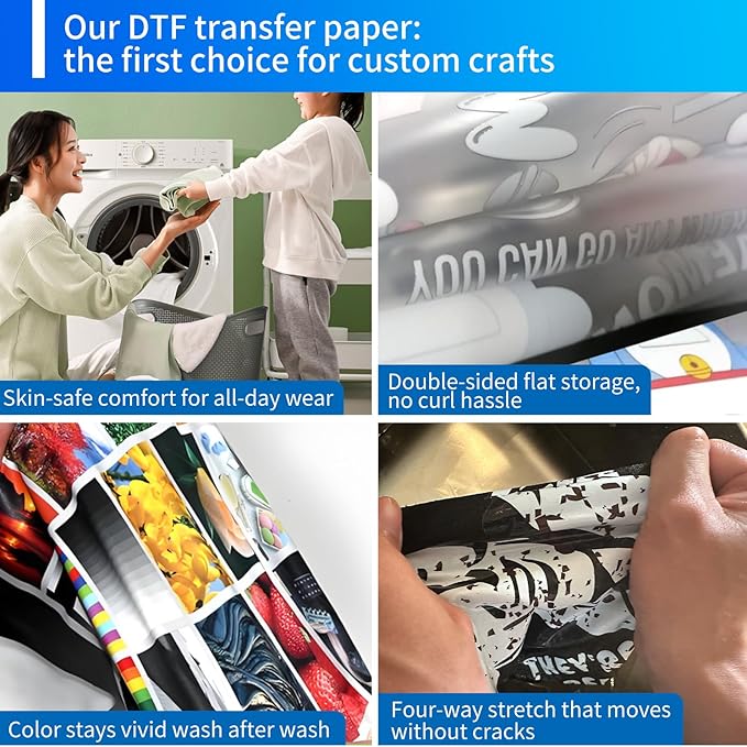 DTF Transfer Film Roll 13 Inch x 328 FT, Clear Transfer Paper & Sublimation Paper for Inkjet Printer, PET Heat Transfer Paper Direct Print on T-Shirts/Textiles
