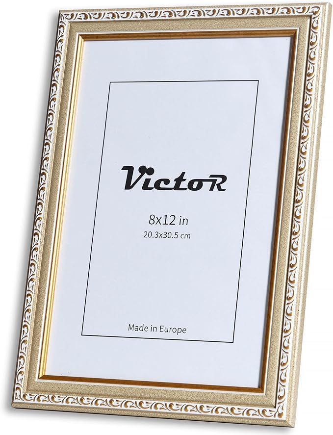 VictoR Picture Frame Chagall 8x12 Beige Gold - Vintage Picture Frames with Shutterproof Acrylic Glass - 8 x 12 Photo Frame - Beige Picture Frames - Antique - only for hanging